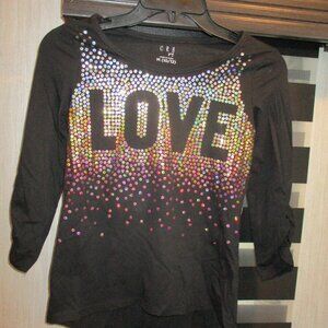 LOVE Girls Tee Sequin T -Shirt M/L  10-12 Black with Metallic  Party Fun Glitz